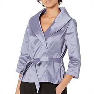 NWT Alex Evenings 3/4 Sleeve Taffeta Blouse with Tie Waist in Lavender Size M